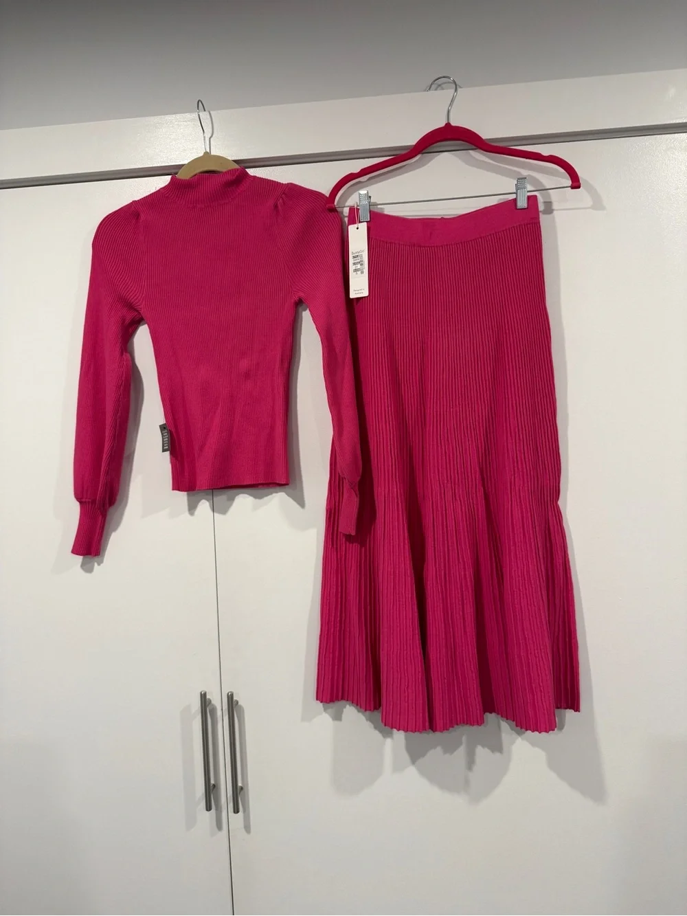 NWT Hot pink sweater shirt and skirt matching set